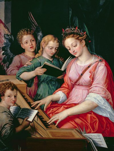 St. Cecilia Accompanied by Three Angels by Michiel I Coxie or Coxcie